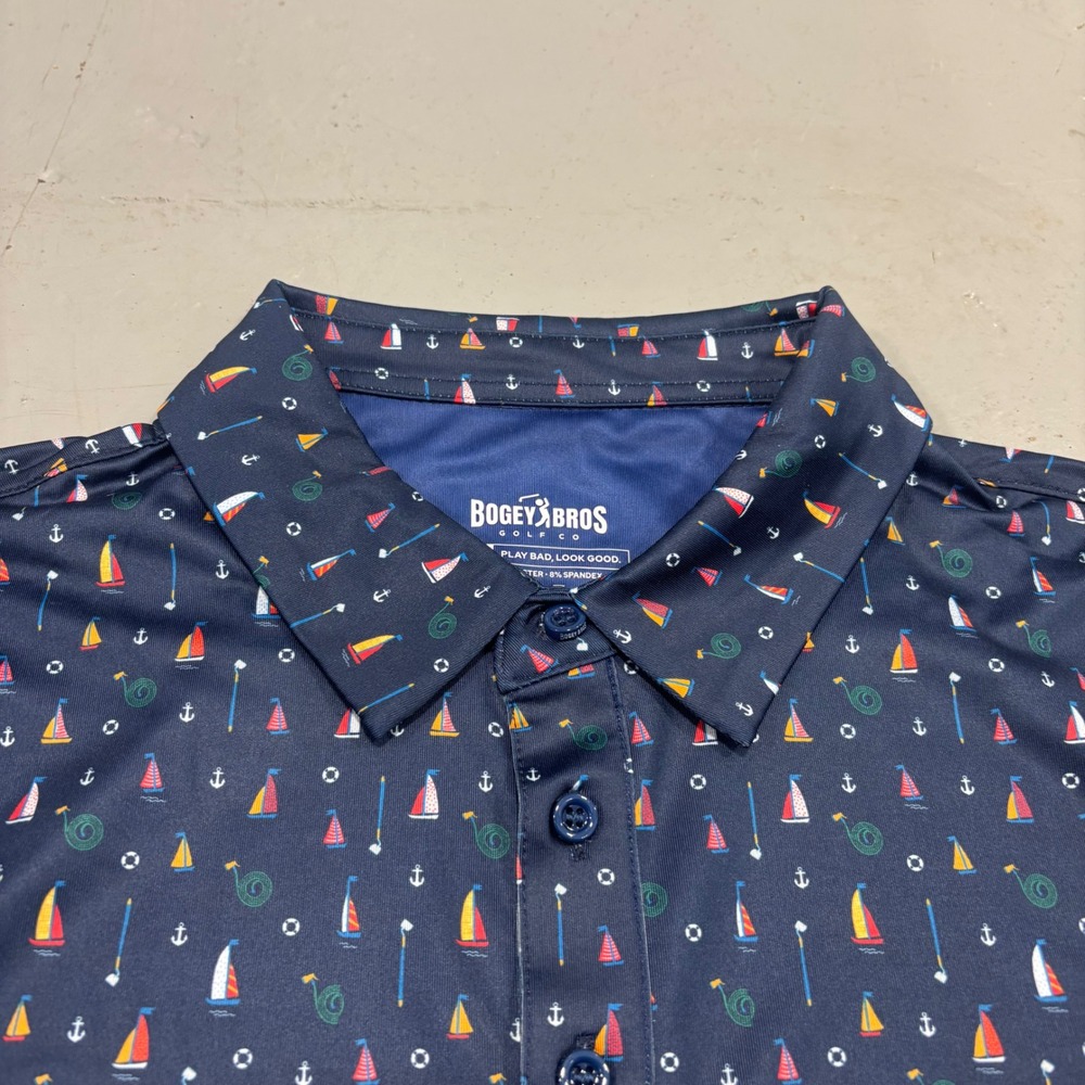 Bogey Bros Golf Co Mens XL Navy Sailboat Anchor Performance Polo Shirt